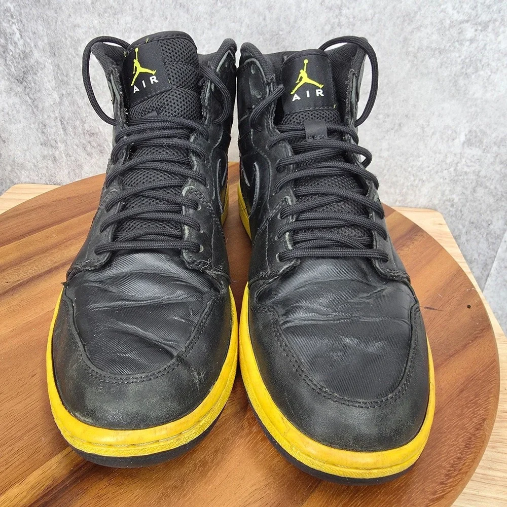 Air Jordan 1 High Strap Sneakers Mens‎ 9.5 Black Voltage Leather No Insoles*